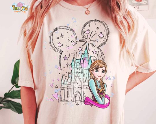 Discover Retro 90s Magical Disney Castle Watercolor Frozen Anna Princess Tee, Crop Top, WDW Disney Parks Gift, Magic Kingdom Vacation Shirt, Vintage.