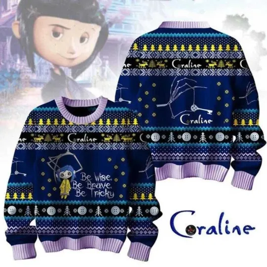 Discover Coraline Christmas Ugly Sweater, Vintage Horror Characters Sweatshirt, Spooky Mo