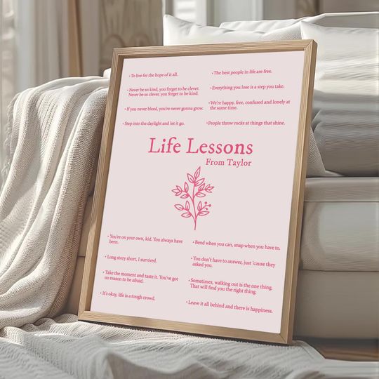 Discover Life Lessons Preppy Taylor Poster Marjorie August Quote Lyrics Print Subtle Office Decor Home Room Floral Pink Printable Digital Download