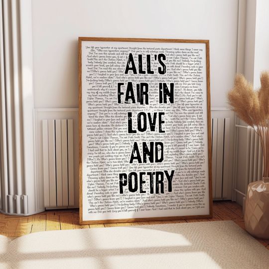Discover All's Fair In Love And Poetry Print, Tortured Poets Department Lyric, Taylorr Swifts Poster, Minimalist Gallery Wall Art, Printable Wall Art.