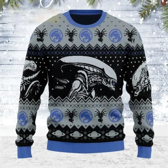 Discover Christmas Alien Xenomorph 3D Sweater, Alien 1979 Horror Sweatshirt