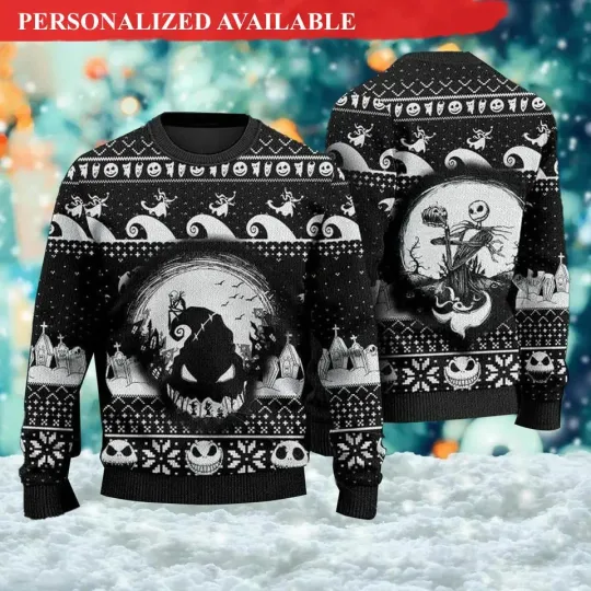 Discover Horror Skeleton Christmas Sweater, Ugly Xmas Sweatshirt, Nightmare Christmas Mov