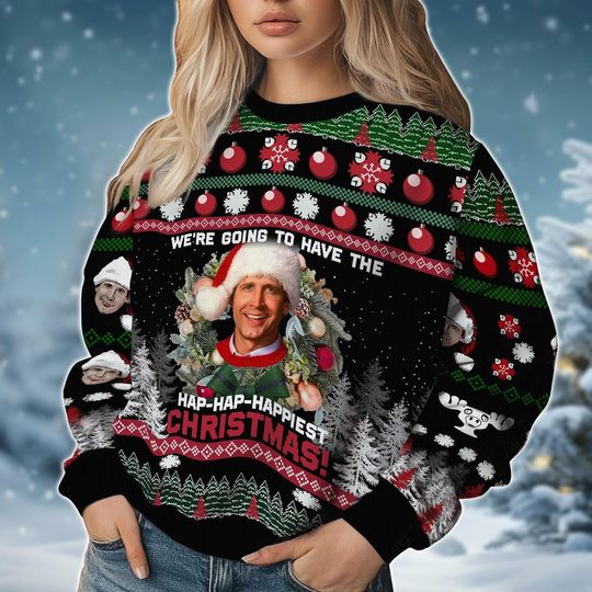 Discover Clark Griswold Christmas Ugly Sweater, Christmas Tree Farm Sweater, National Lampoon's, We're Going To Have The Hap Hap Happiest Christmas