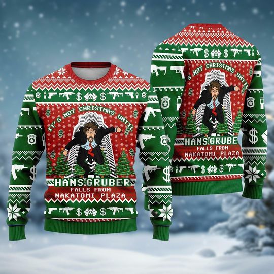Nakatomi Plaza Green Christmas Ugly Sweater, Party 1988 Xmas Sweater, Die Movie Holiday Sweater, Hans Gruber Sweater, Christmas Gift For Him