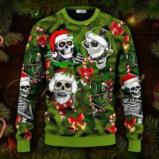 Discover Santa Skulls Christmas Tree Ugly Sweater