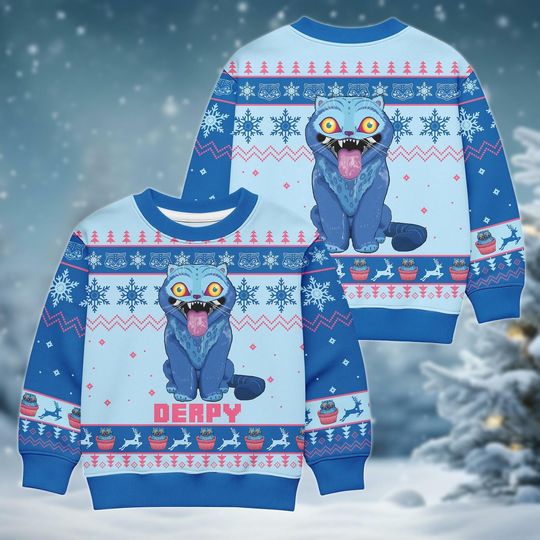 Derpy Tiger Christmas Ugly Sweater, Blue Tiger Sweater Kids, Sweater For Men Women, Cute Xmas Sweater, Holiday Sweater