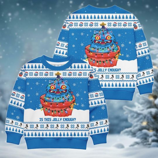 Blue Tiger Christmas Ugly Sweater, Santa Tiger Sweater, Derpy Tiger Christmas Shirt, Holiday Sweater, Cute Kawaii Kids Gift, Xmas Gift