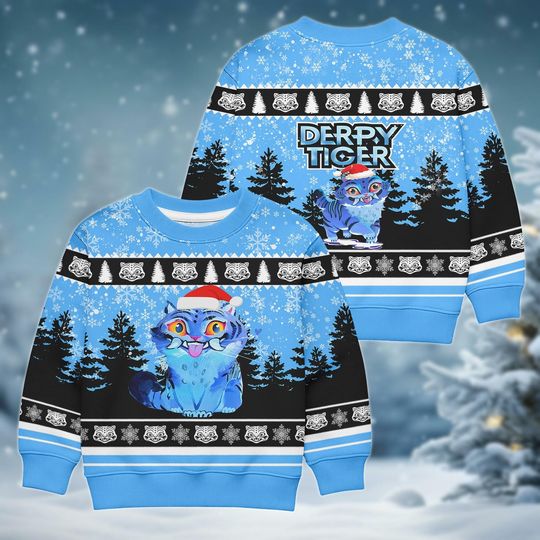 Discover Derpy Tiger Christmas Ugly Sweater, Blue Tiger Sweater Kids, Sweater For Men Women, Cute Xmas Sweater, Family Sweater, Holiday Sweater Gift