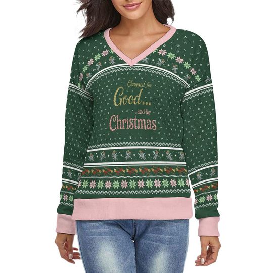 Wicked Inspired V-Neck Christmas Sweater: Festive Holiday Pullover