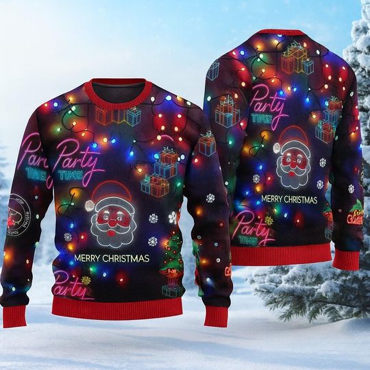 Discover Bright Neon Lighting Ugly Christmas Sweater, Fun Festive Holiday Outfit, Unique Gift for Men and Women