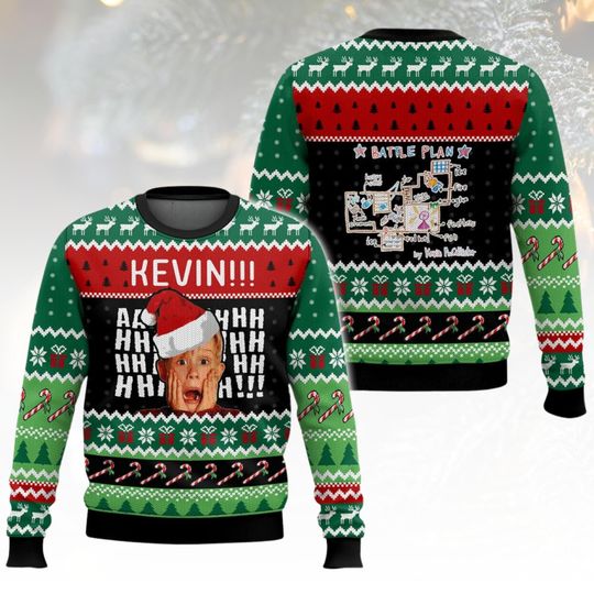 Home Alone Ugly Christmas Sweater Kevin Knit Holiday Gift for Men Women Xmas Fans, Movie Lover Ugly Xmas