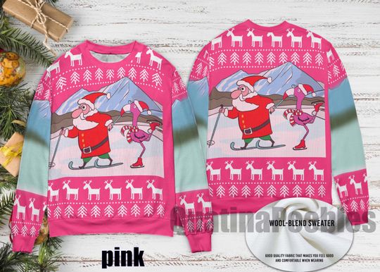 Discover Funny Santa And Flamingo Skating Ugly Christmas Sweater For Couples, Santa And Flamingo Funny Sweater for Family, Christmas Ugly Sweater