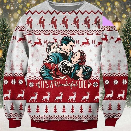 Discover Retro Family Christmas Sweater, It's a Wonderful Life Inspired Holiday Sweatshirt, Classic Red and White Winter Festive Sweater