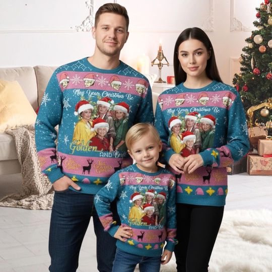 Discover The Stay Golden Ugly Sweater, May Your Christmas Be Golden And Bright Sweater, Funny Christmas Girl 90s Xmas Sweater, Holiday Sweater