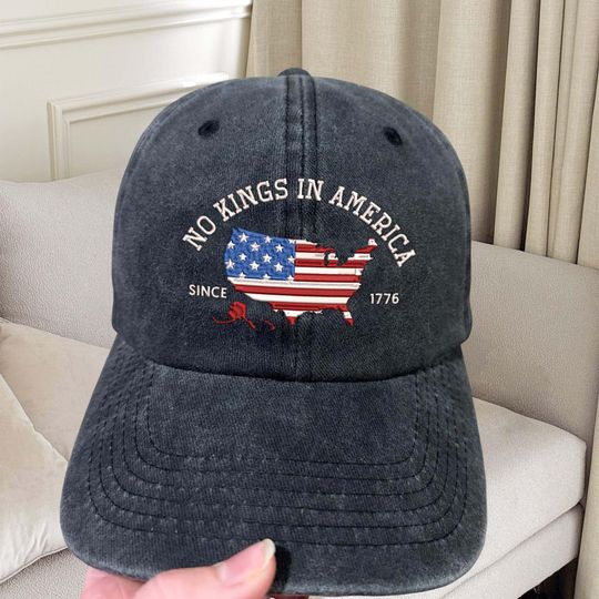 Discover No Kings In America Embroidered Hat, Anti MAGA Embroidered Hat, Anti-Trump Cap, Protest Hat, Patriotic Hat, Democracy Embroidered Hat