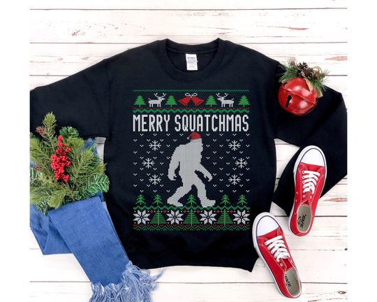 Funny Ugly Christmas Sweater For Man Paranormal Believer Santa Hat Sasquatch Shirt Bigfoot Sweatshirt Xmas Gift Present San