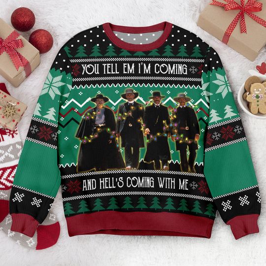 Discover Kurt Russell 'Hell's Coming' Ugly Christmas Sweater: Movie Quote Xmas Sweatshirt