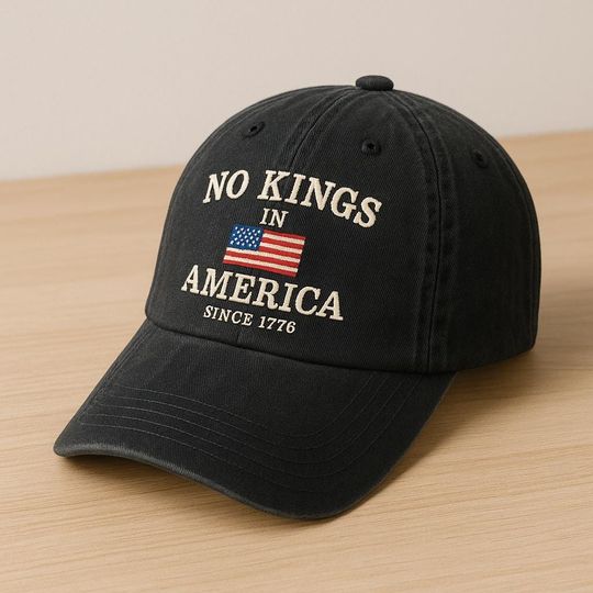Discover Embroidered No Kings In America Since 1776 Washed Hat, Pro Democracy Cap, Liberal Political Gift, Anti MAGA, Patriotic Freedom Retro Cap