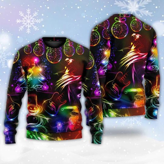 Christmas Bright Neon Lighting Ugly Sweater, Dancing Santa Claus Xmas Sweater, Tree Snow Man Ugly Sweatshirt, Funny Xmas Party Gifts