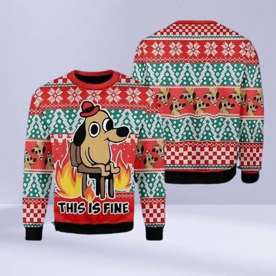 Discover This Is Fine Meme Ugly Christmas Sweater, Funny Dog Meme Holiday Pullover,  Cute Dog Lover Xmas Sweater, Perfect Christmas Gift for Her