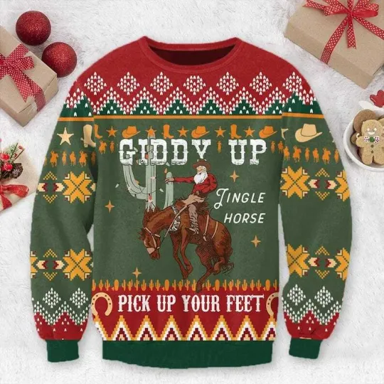 Discover Giddy Up Jingle Horse Cowboy Christmas Ugly Sweater