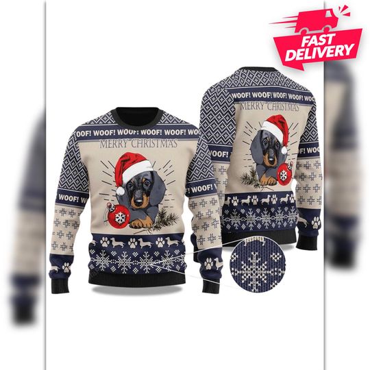Discover Dachshund Santa Hat Christmas Ugly Sweater, Family Matching Outfit, Friends Party, Hoodie Xmas Gifts, funny Shirt For Dad, Boy friend Ugly