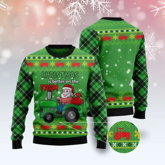 Discover Tractor Santa Ugly Christmas Sweater - Xmas Jumper Holiday Pullover
