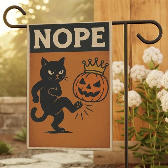 Discover Nope Halloween Flag, Black Cat Anti Trump Flag, Fall Resist Fascism Flag, Subtle No Kings Flags, Political Banner, 12x18" Double Sided