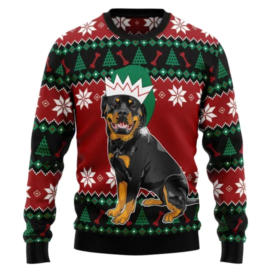 Discover Rottweiler Ugly Christmas Sweater - Holiday Gift Women's & Men’s 3D Sweater