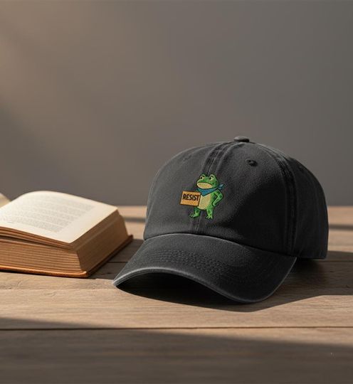 Portland Frog Protest Embroidered Washed Denim Baseball Cap, Anti ICE, FDT, Resistance, I Stand With Frog, No Kings Day