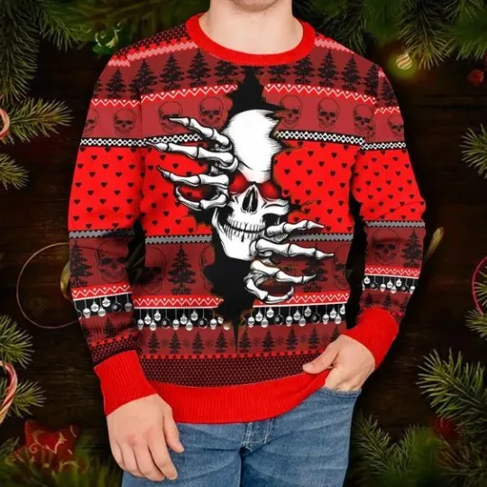 Scary Red Skull Inside Me Skull Ugly Christmas Sweater