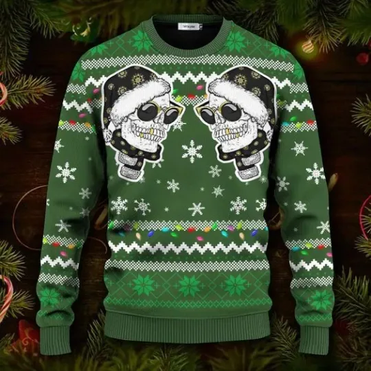 Discover Cool Twins Santa Skull Ugly Christmas Sweater