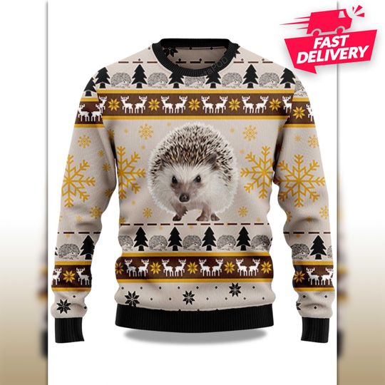 Discover 2025 Cute Hedgehog Christmas Ugly Sweater, Family Matching Outfit, Friends Party, Hoodie Xmas Gifts, funny Shirt For Dad, Gift For Husband