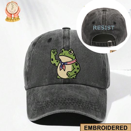 Embroidered Portland Frog Rage Again The Machine Protest Hat, Frog Resist Anti Trump Cap, Pro-Democrat Hat, Anti ICE Cap, Anti Fascism Hat