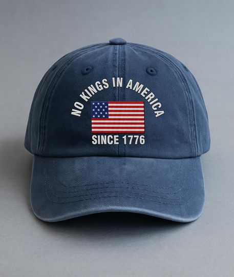 No Kings In America Embroidered Hat, Hat Gift For Anti MAGA, Anti-Trump Hat, Democracy Embroidered Hat, Protest Hat, Patriotic Hat