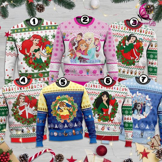 Princess Ugly Christmas Sweater, Disneyland Princess Christmas Sweatshirt, Princess Xmas Party, Anna Elsa Snow White Cinde