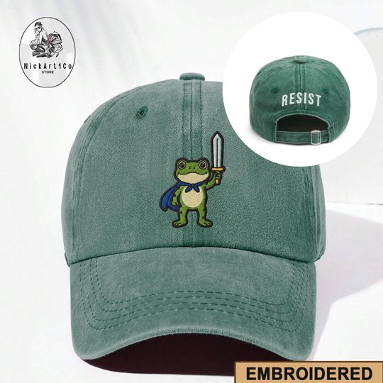 Embroidered Portland Frog Washed Hat, Protest Embroidered Trucker Cap, Freedom Frog Embroidered Baseball Hat, Anti Fascism Streetwear Gift