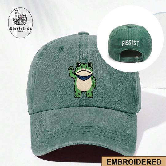 Discover Resist Frog Hat, Portland Frog Embroidered Hat, Frog Resist, Anti Trump Hat, Pro-Democrat Cap, Anti ICE Hat, Anti Fascism Hat, Anti Maga Hat
