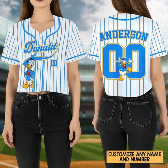 Discover Custom Donald Duck Crop Top Baseball Jersey, Disney Donald Baseball Shirt, Movie Cartoon Jersey, Disneyland Shirt, Disneyworld Shirt