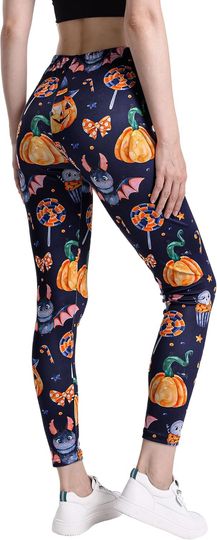 Halloween Pumpkin Ghost Skull Printed High Waist Leggings for Women