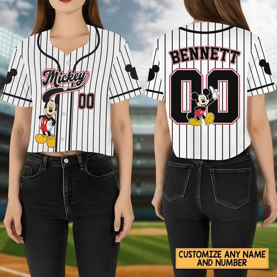 Discover Custom Mickey Mouse Crop Top Baseball Jersey, Disney Mickey Baseball Shirt, Movie Cartoon Jersey, Disneyland Shirt, Disneyworld Shirt