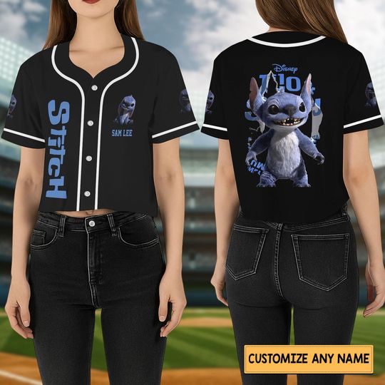 Discover Custom Stitch Crop Top Baseball Jersey, Disney Lilo And Stitch Baseball Shirt, Movie Cartoon Jersey, Disneyland Shirt, Disneyworld Shirt