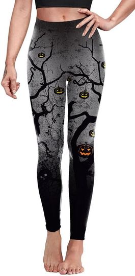 Discover Sister Amy Women's Halloween Pumpkin Skull Print Ankle Leggings
