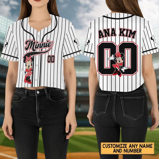Discover Custom Minnie Mouse Crop Top Baseball Jersey, Disney Minnie Baseball Shirt, Movie Cartoon Jersey, Disneyland Shirt, Disneyworld Shirt