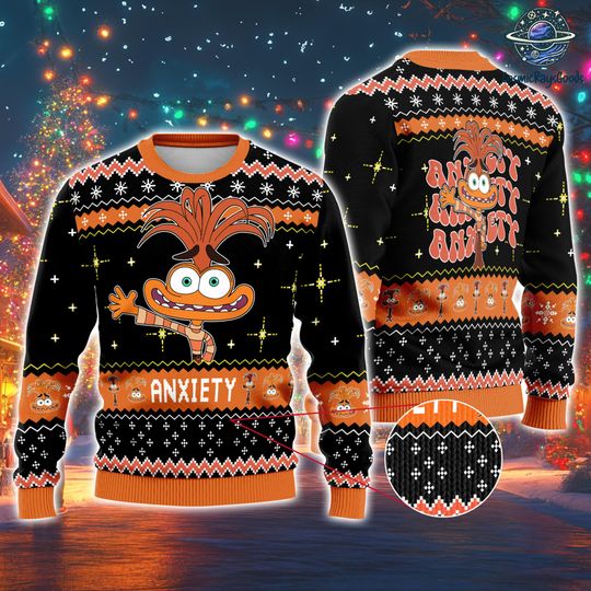 Discover Anxiety Inside Out Ugly Christmas Sweater, Inside Out Christmas Sweater, Anxiety Emotions Sweater, Disneyland Pixar Movie Christmas Sweater