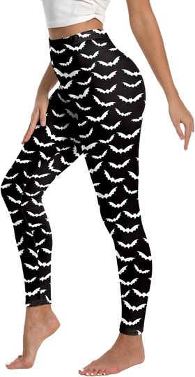 Halloween Bat Print Leggings Women's High Waist Athletic Tights