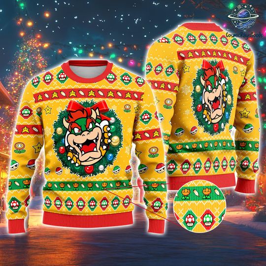 Mario Bowser Ugly Christmas Sweater, Super Mario Bowser Christmas Sweatshirt, Mario Bros Ugly Xmas Sweater, Christmas Holiday Sweater