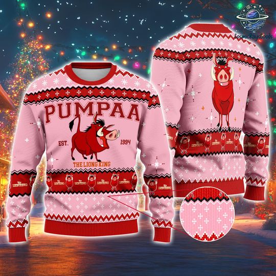 Pumpaa The Lion King Ugly Christmas Sweater, Lion King Characters Shirt, Animal Kingdom Hakuna Matata Ugly Xmas Sweater