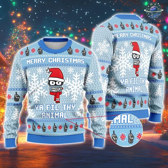 Bender Futurama Christmas Sweater, Merry Christmas Ya Filthy Animal, Futurama Christmas Sweater, Cartoon Christmas Shirt