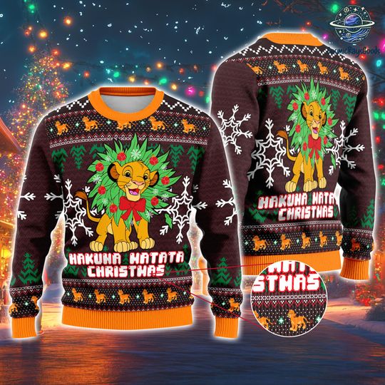 The Lion King Ugly Christmas Sweater | Simba The Lion King Ugly Sweater | Hakuna Hatata The Lion King Movie Ugly Xmas Sweater